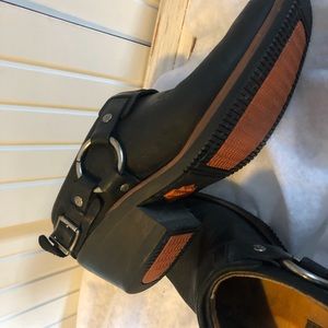 Harley Davidson Black Leather Slip On Clogs Buckle